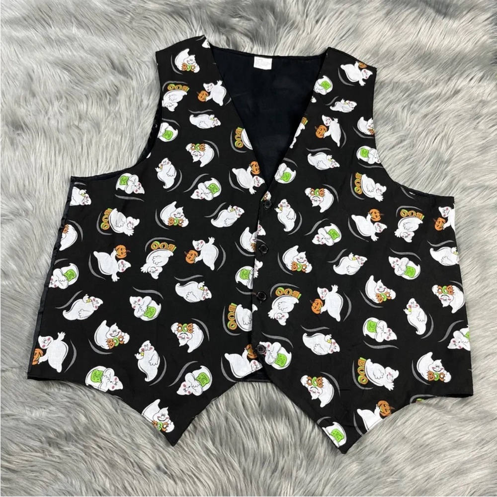 Vintage 90s Black Boo Ghost Halloween Cotton Polyester Vest
